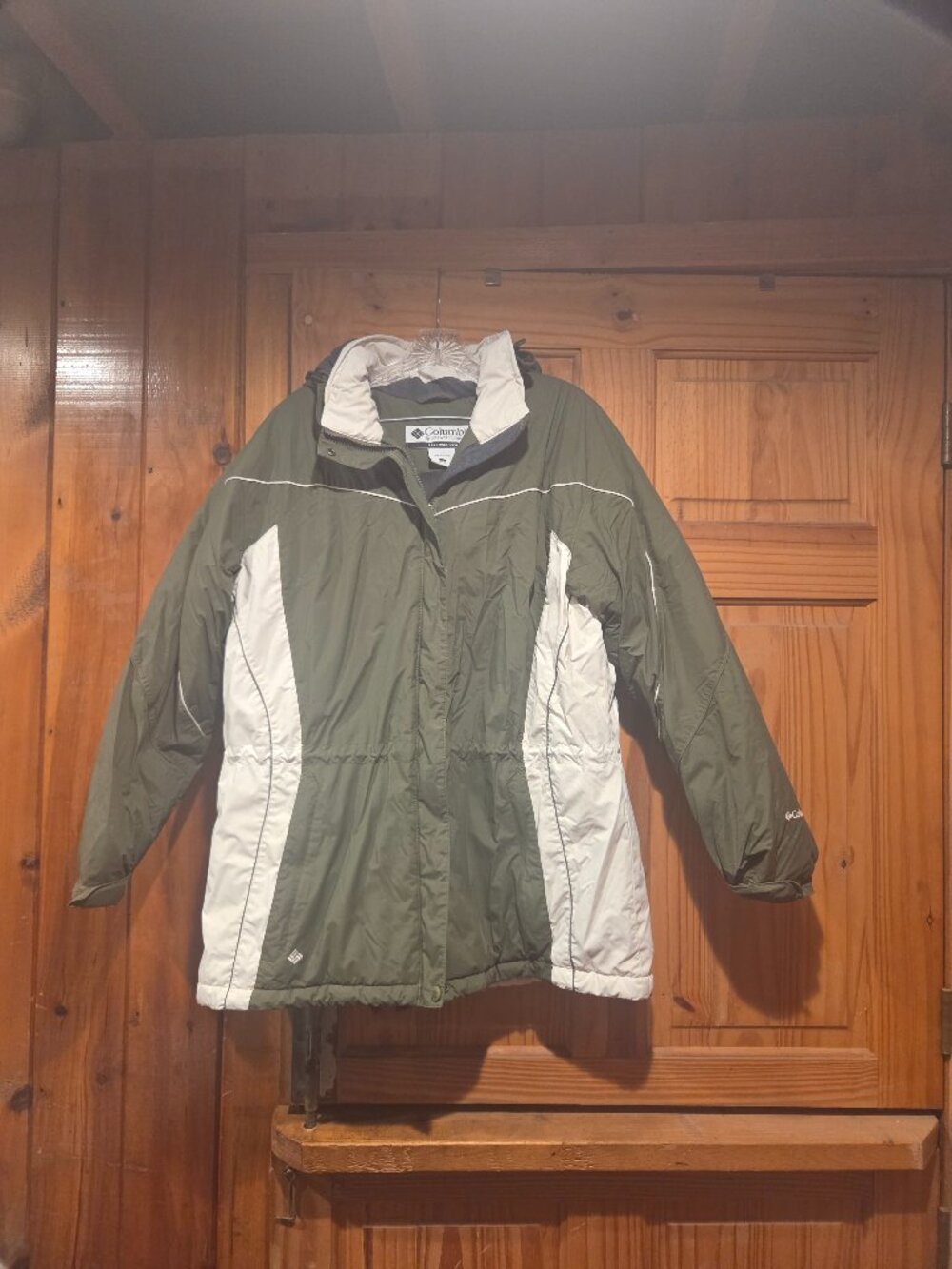 Columbia Women's Large Olive & Cream Fleece-Lined Jacket | Hooded & Adjustable